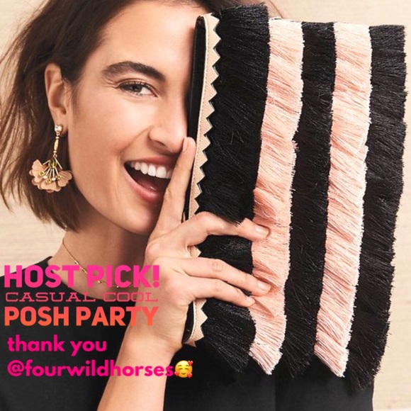 Stella & Dot Handbags - Stella & Dot | Eloise Blush+Black Fringe Clutch Retired